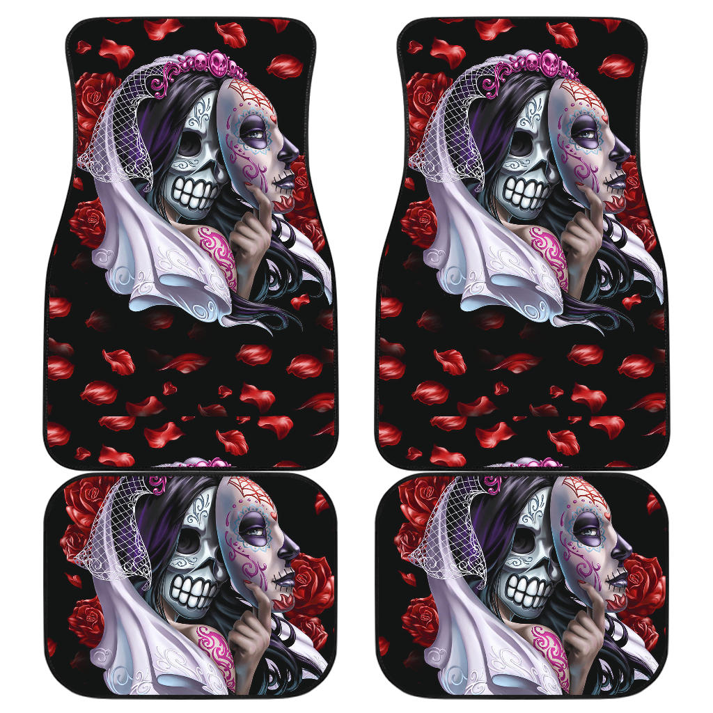 Set of 4 pcs sugar skull car mats