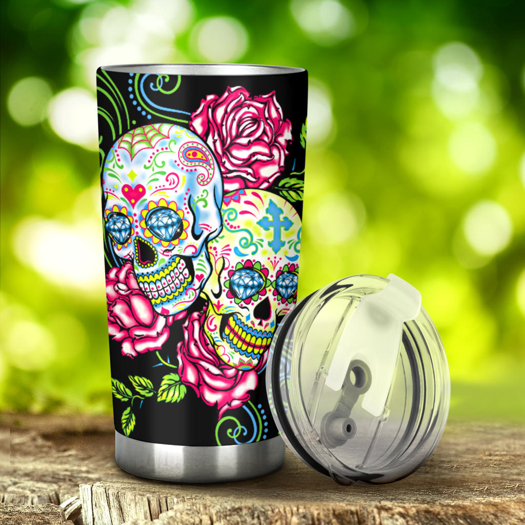 Sugar skull floral tumbler mug cup