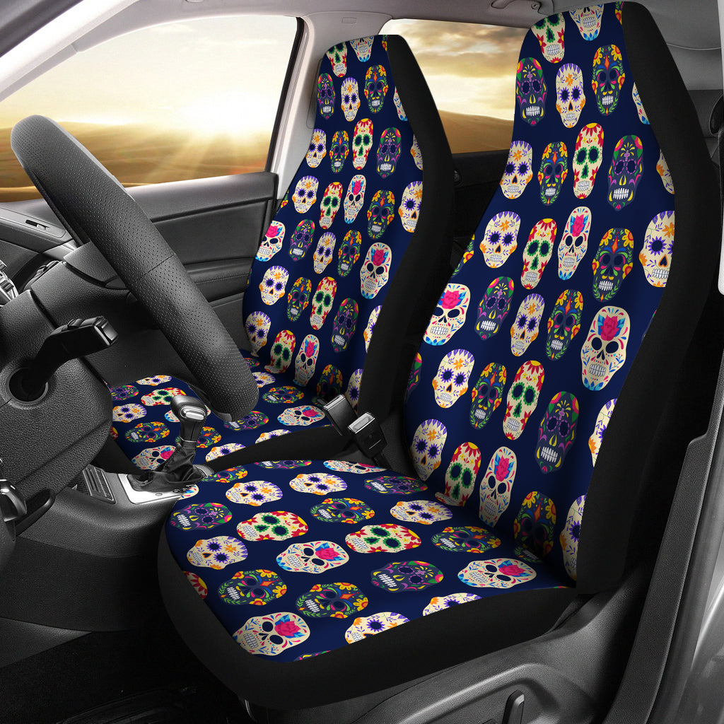 Set of 2 pcs sugar skull day of the dead car seat covers