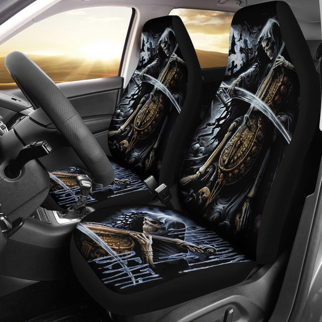Set of 2 pcs grim reaper skull girl car seat covers