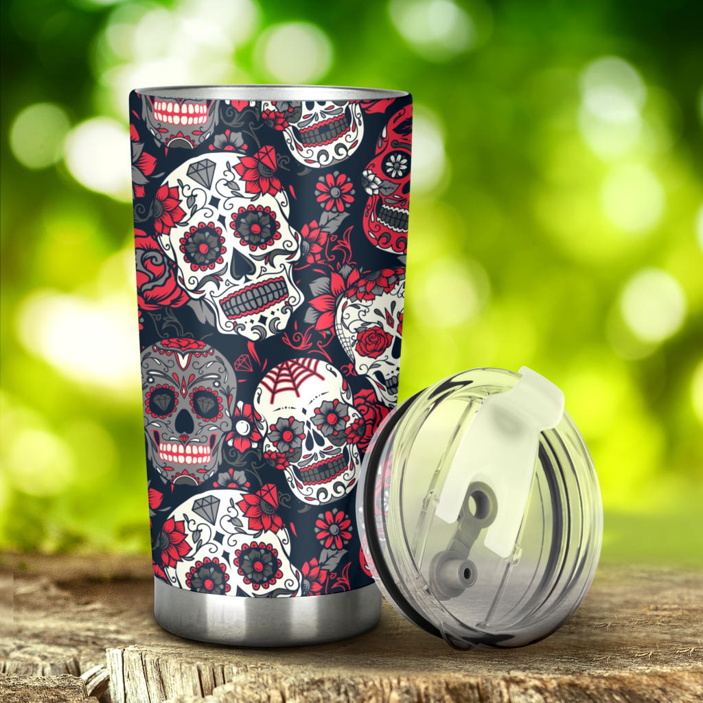 Sugar skull floral tumbler mug cup