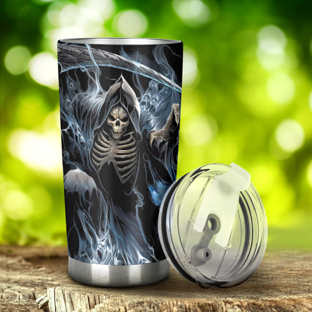 Grim reaper skeleton skull tumbler mug cup