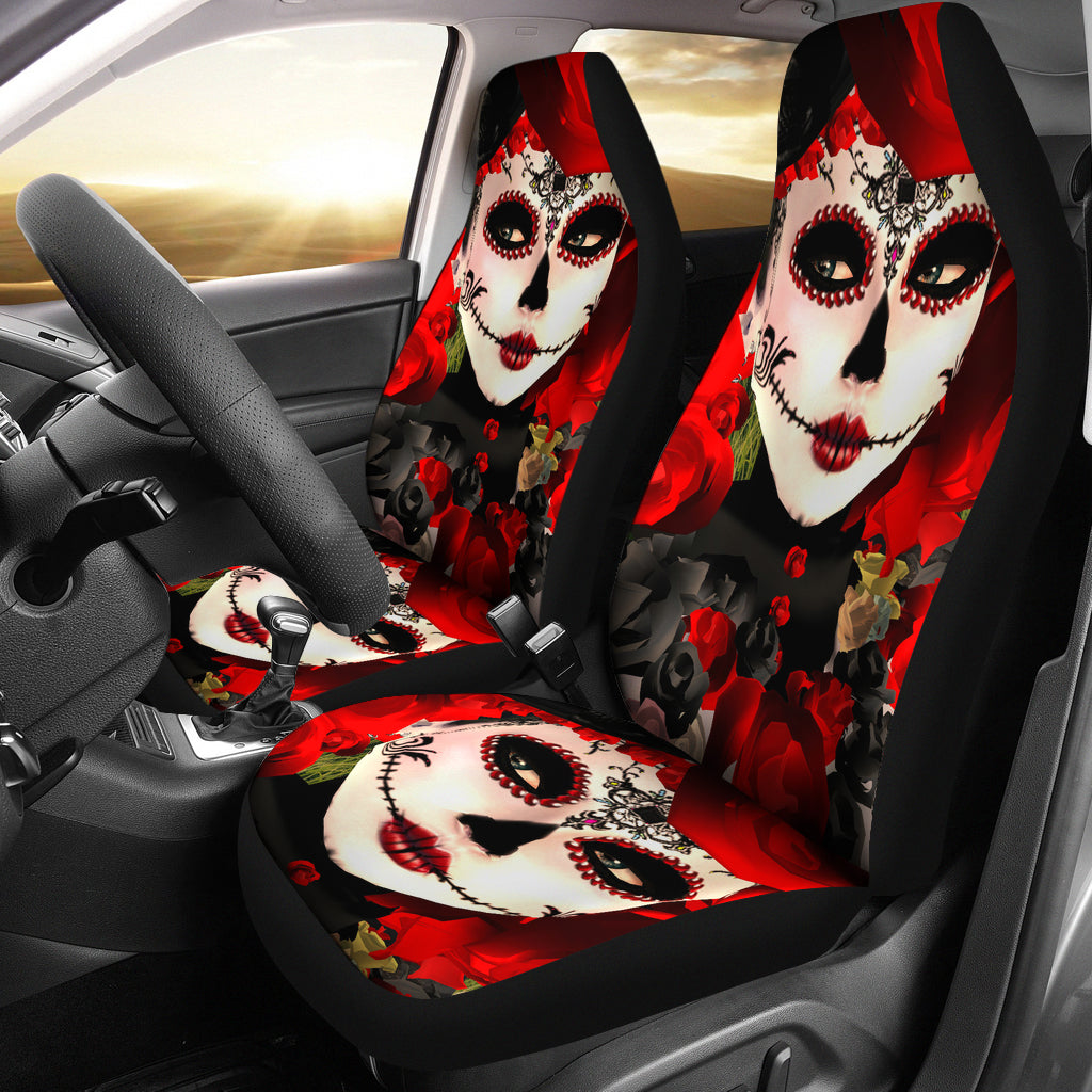 Set of 2 pcs sugar skull girl car seat covers
