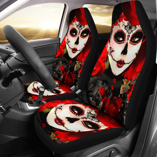 Set of 2 pcs sugar skull girl car seat covers
