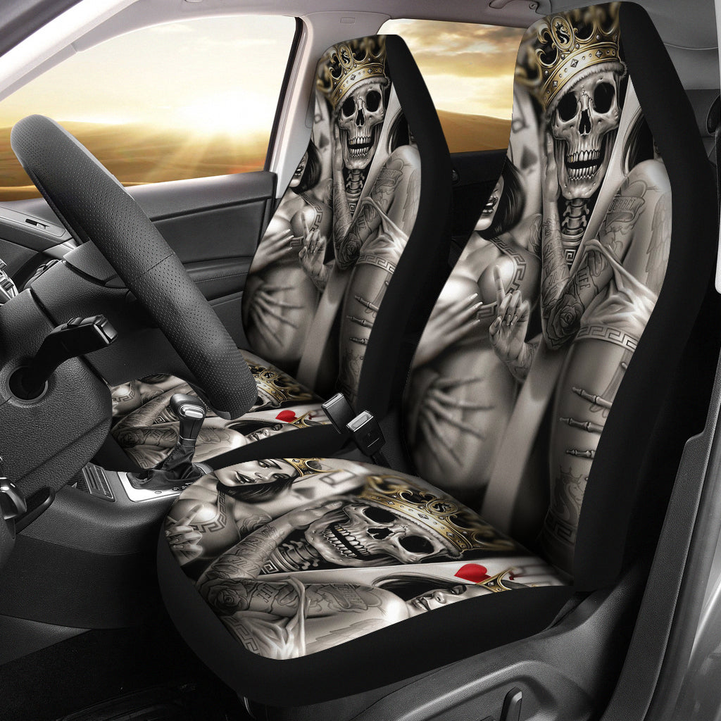 Set of 2 pcs skull girl car seat covers