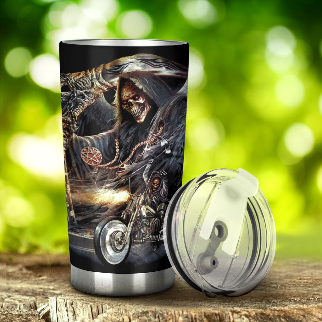 Biker skull, Motorcycle skull tumbler cup mug