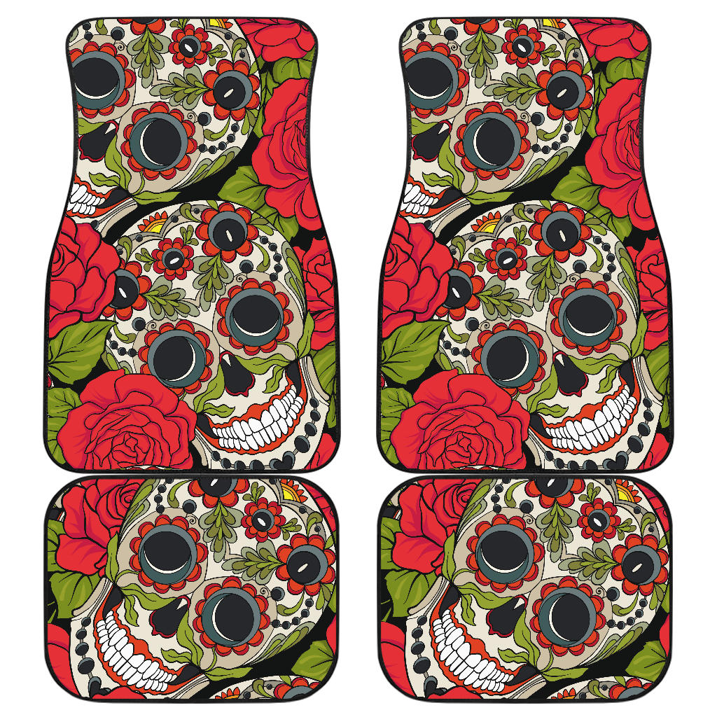 Set of 4 pcs sugar skull car mats