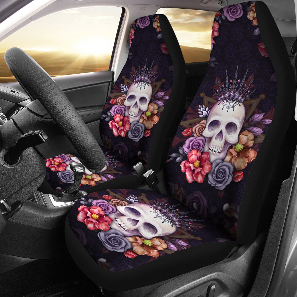 Set 2 pcs Gothic Floral skull car seat covers