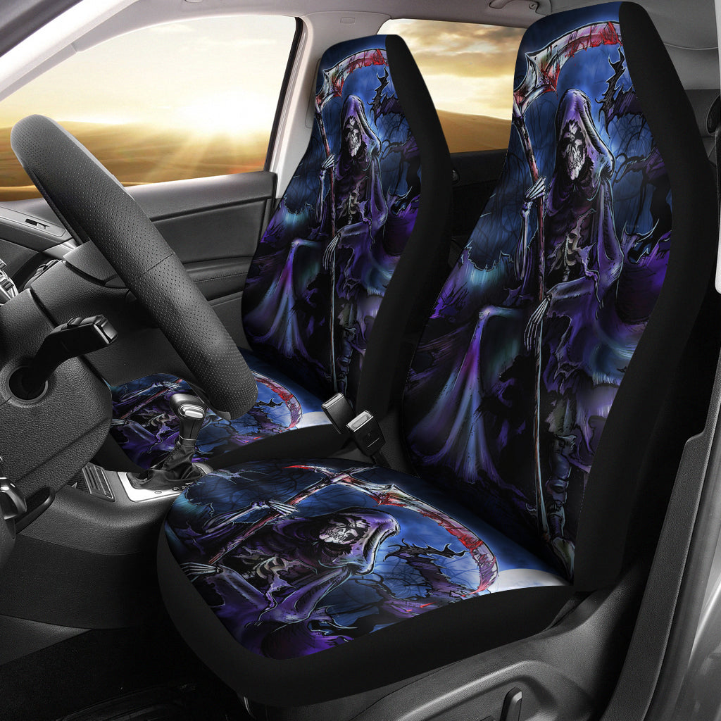 Set of 2 pcs - Skull Gothic Horror Grim reaper skull car seat covers