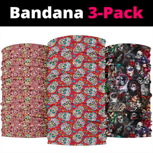 Set of 3 pcs Sugar skull bandana