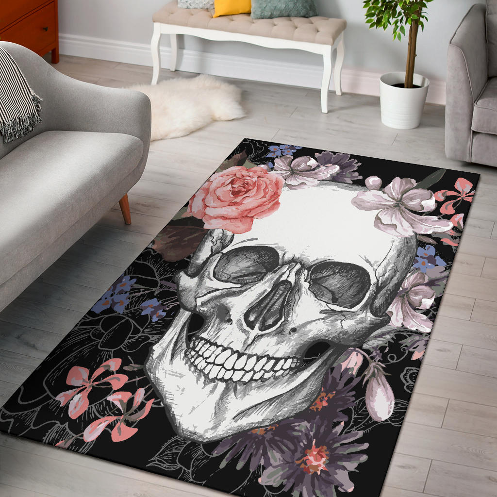 Floral skull rug mat carpet