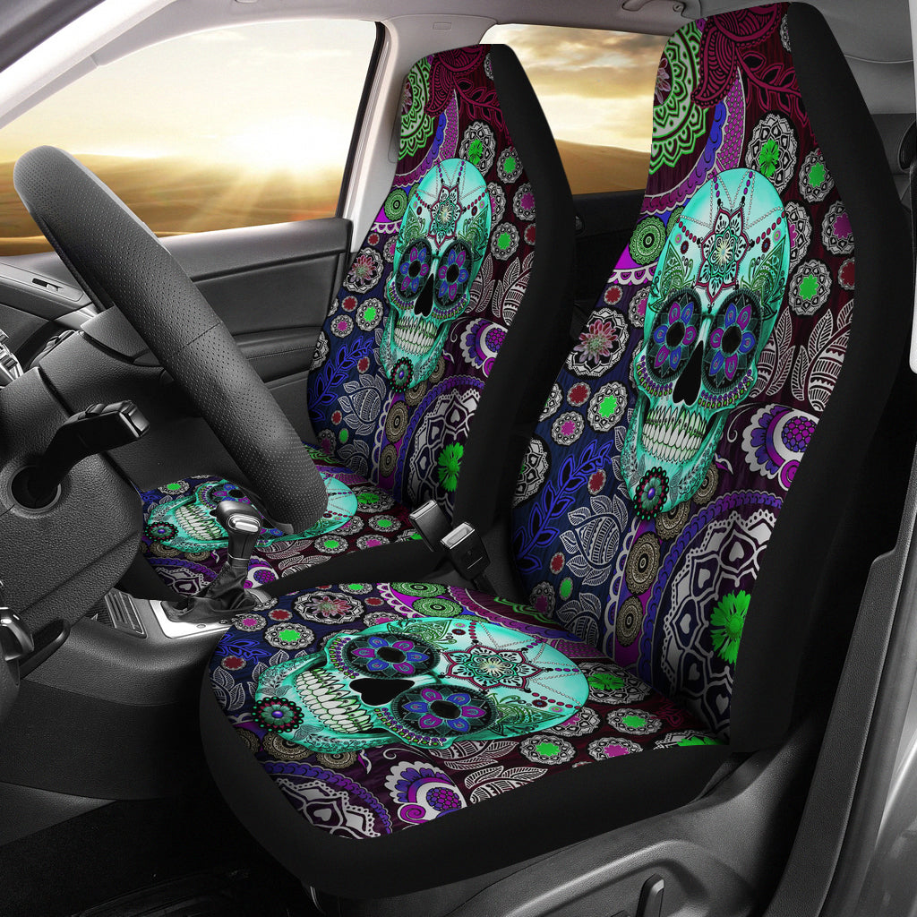 Set 2 pcs sugar skull car seat covers