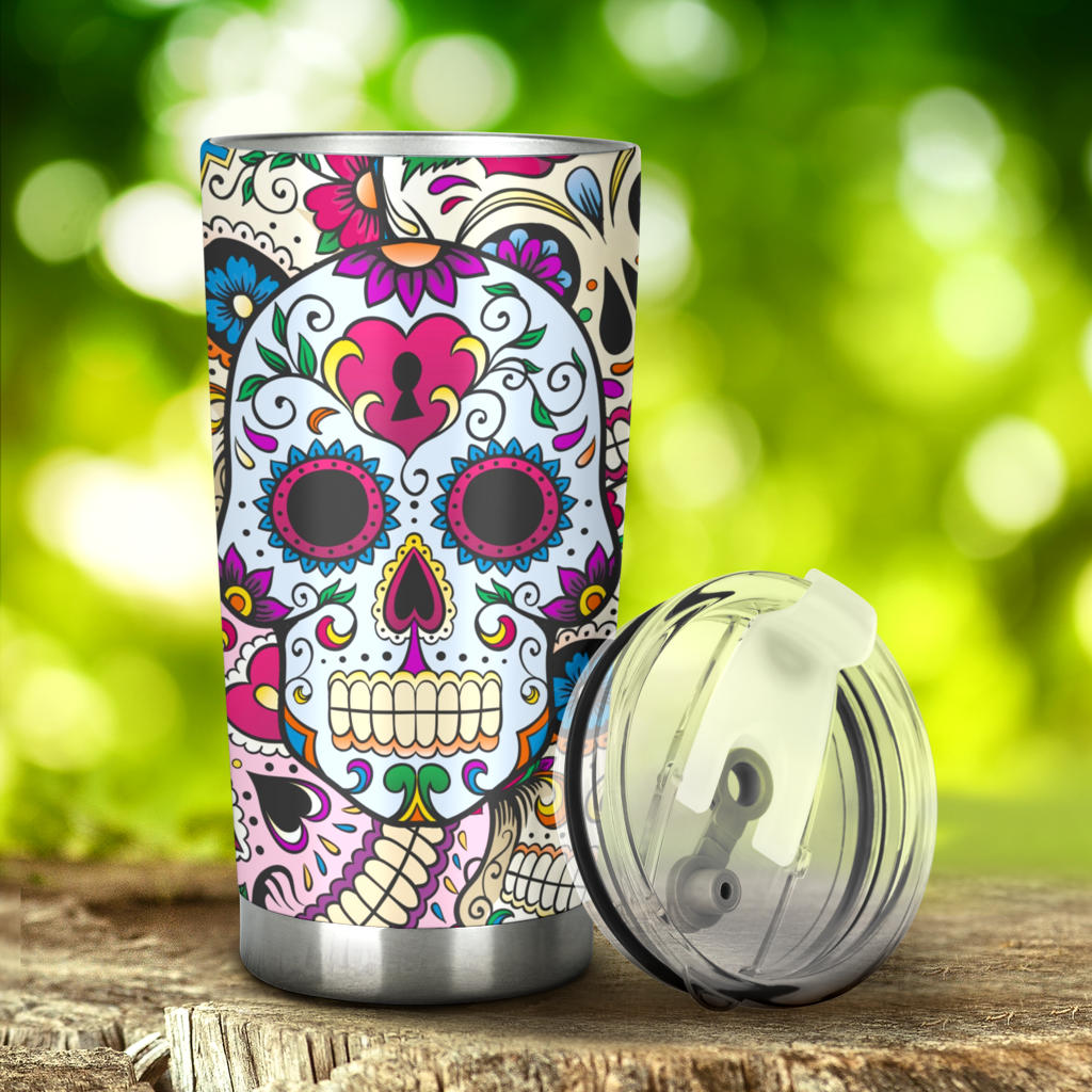 Sugar skull floral tumbler mug cup