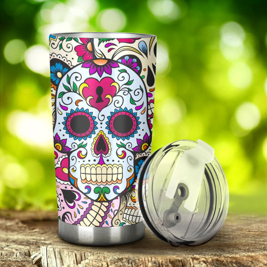 Sugar skull floral tumbler mug cup