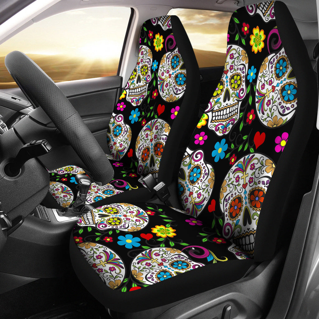 Set of 2 Beautiful sugar skull seat covers