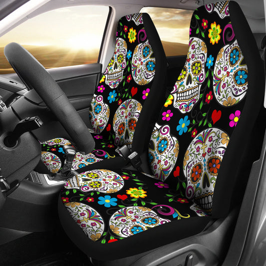 Set of 2 Beautiful sugar skull seat covers