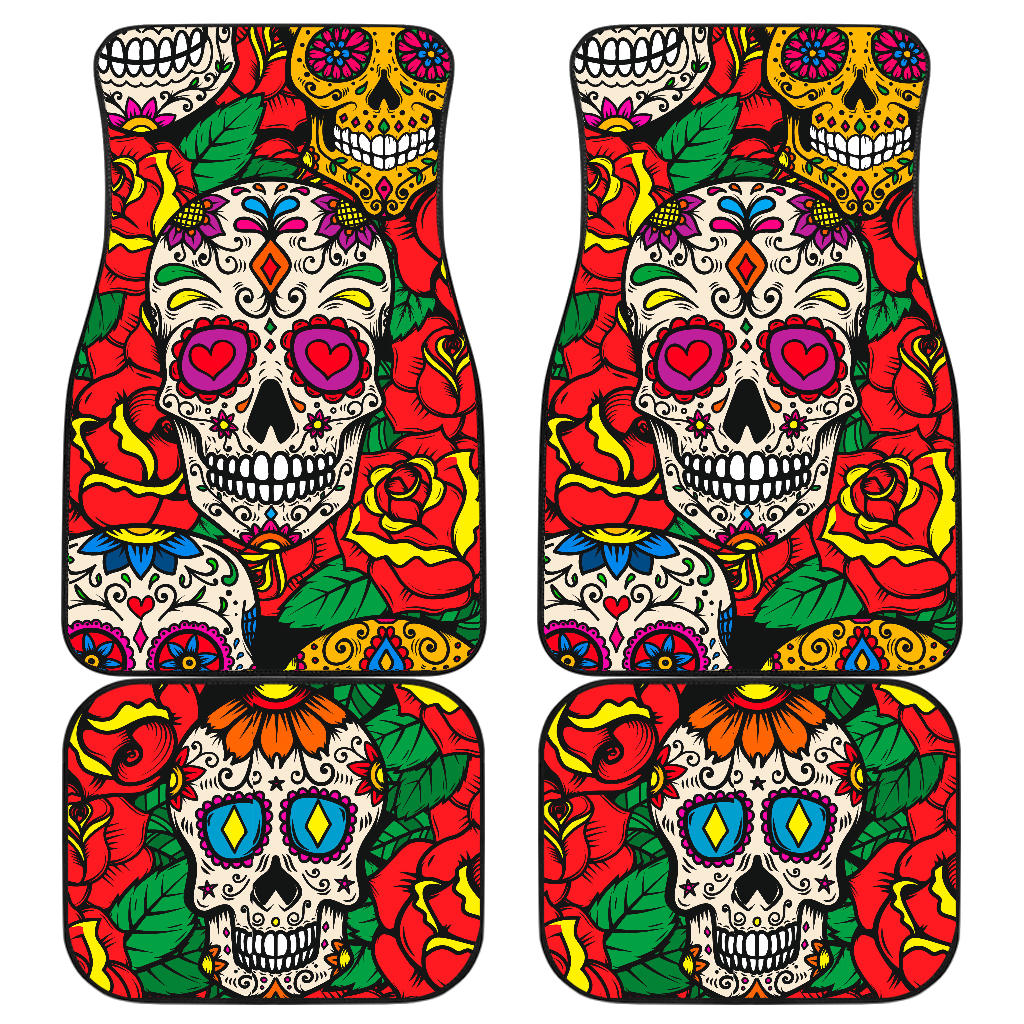 Set of 4 pcs sugar skull car mats