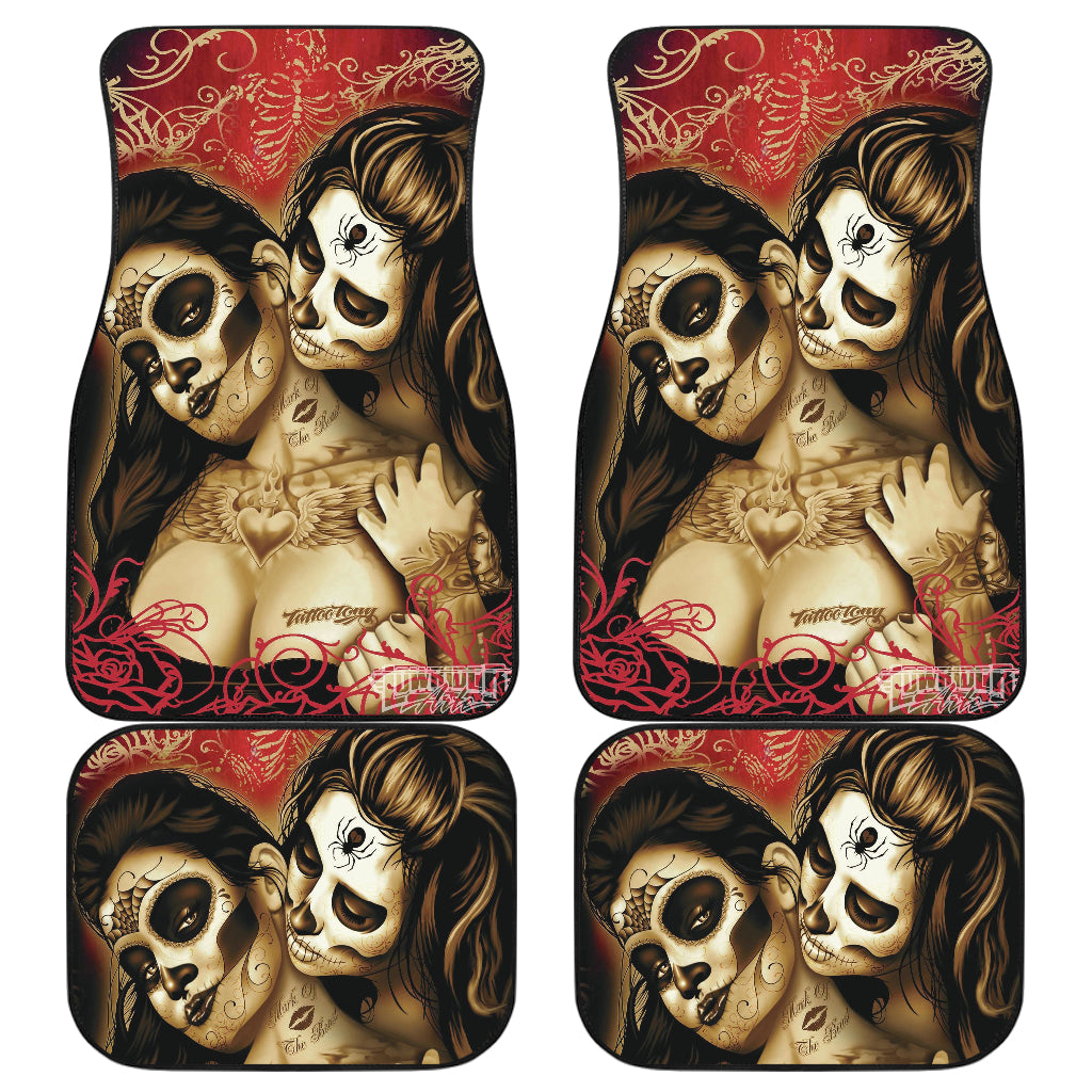 Set of 4 pcs beautiful girl sugar skulls car mats