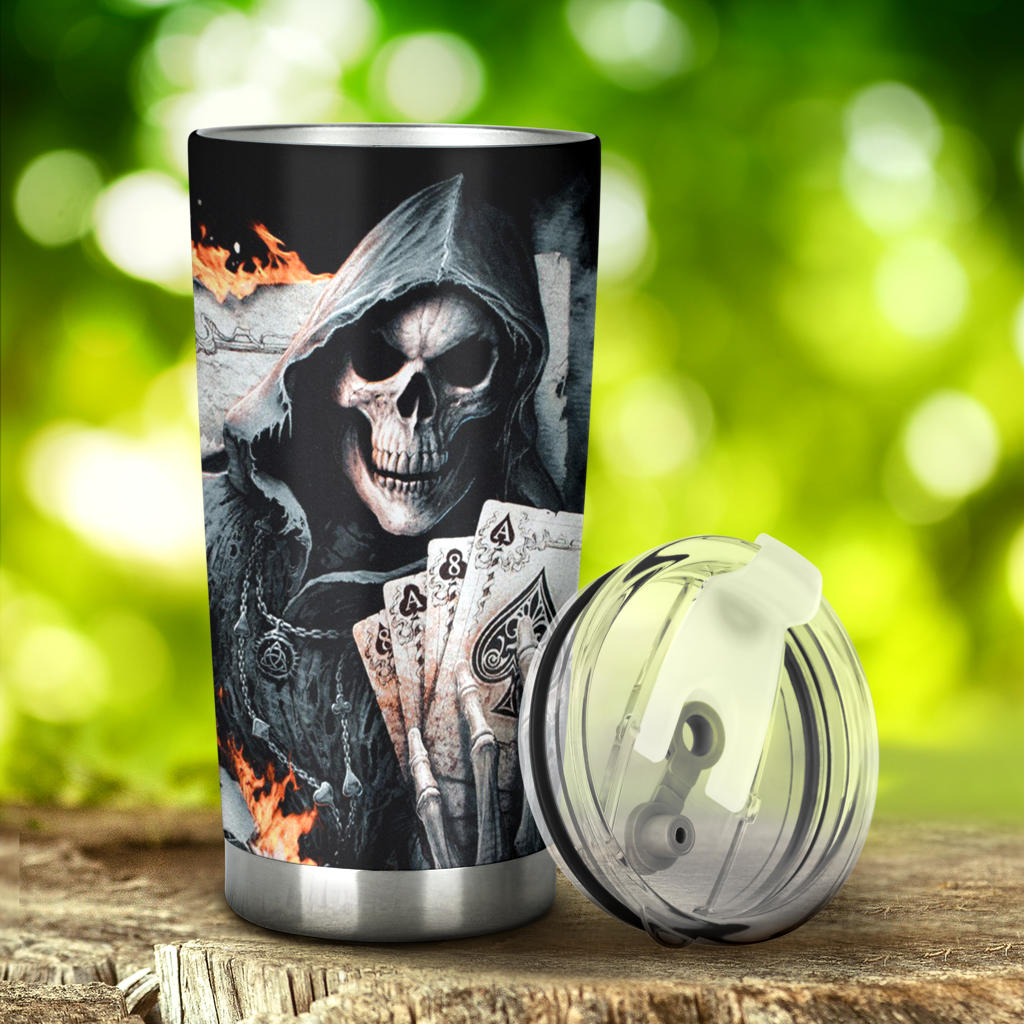 Grim reaper skeleton skull tumbler mug