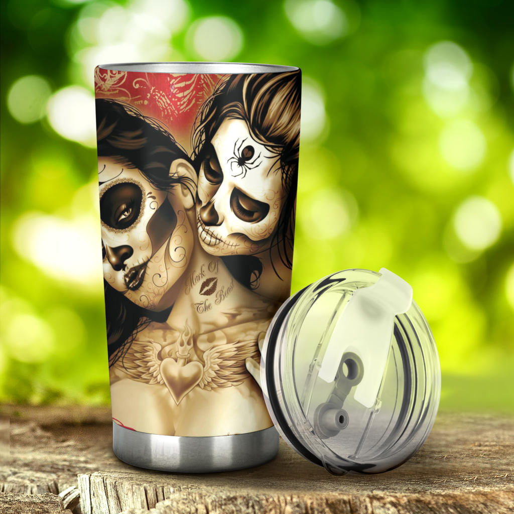 Beautiful girl sugar skull tumbler cup