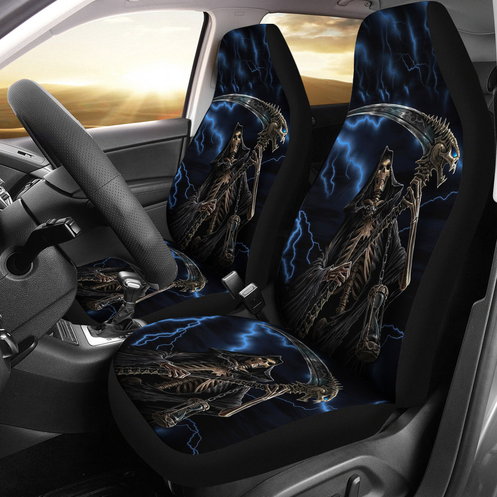 Set of 2 Grim reaper awesome skull car seat covers