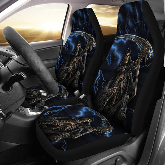 Set of 2 Grim reaper awesome skull car seat covers