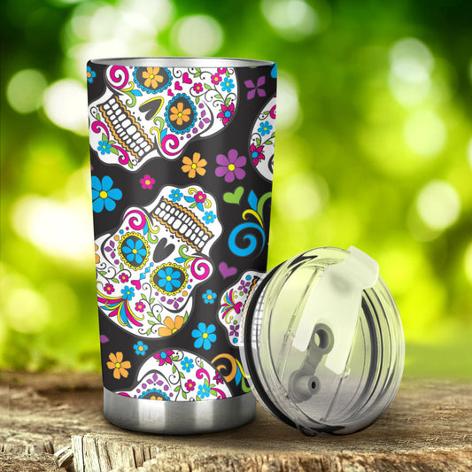 Sugar skull floral tumbler mug cup