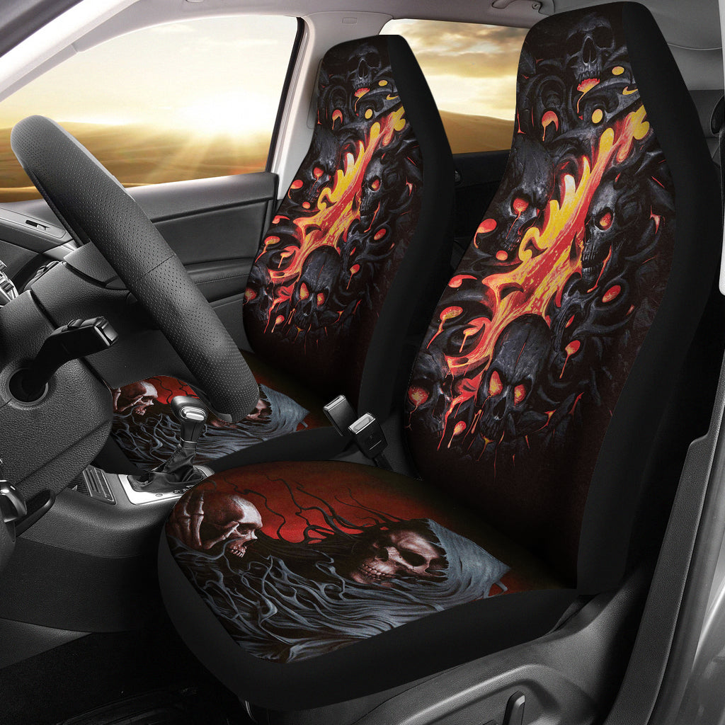 Set 2 pcs Fire skull car seat covers