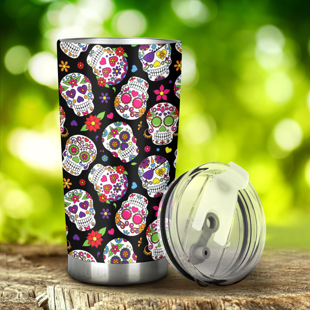 Mexican skull tumbler cup mug, mexico freezer Mug, candy skull freezer Mug, sugar skull girl freezer Mug, day of the dead cup