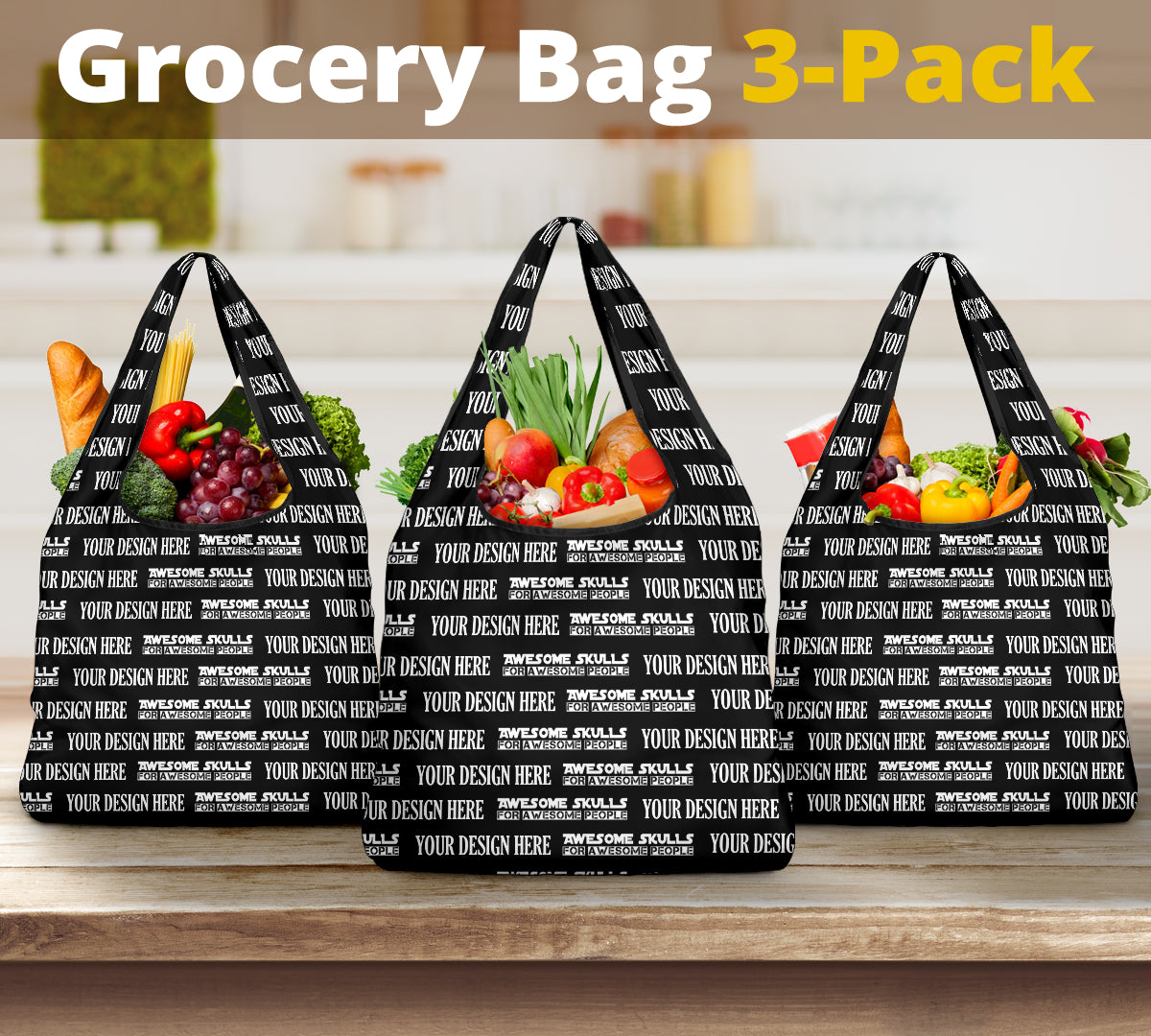 Custom design POD print on demand Grocery bags