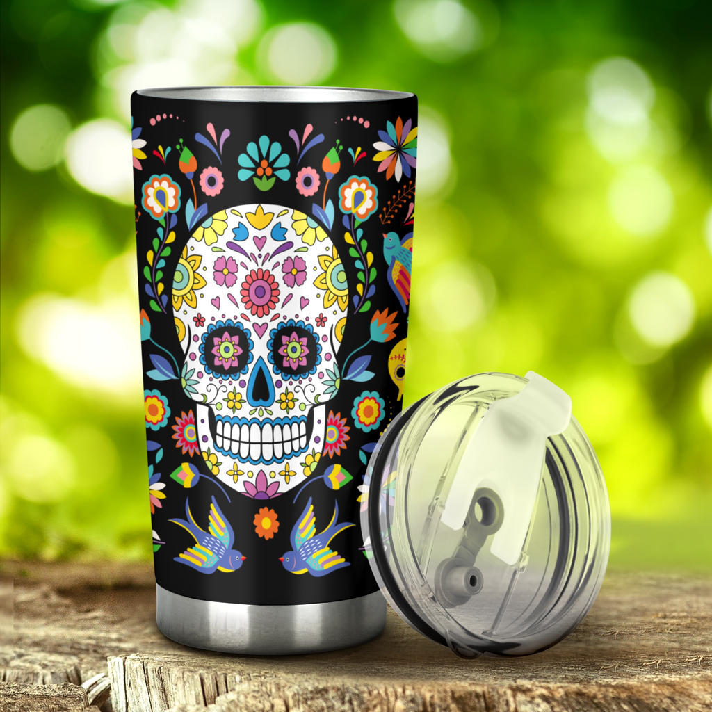 Mexican calaveras sugar skull tumbler mug