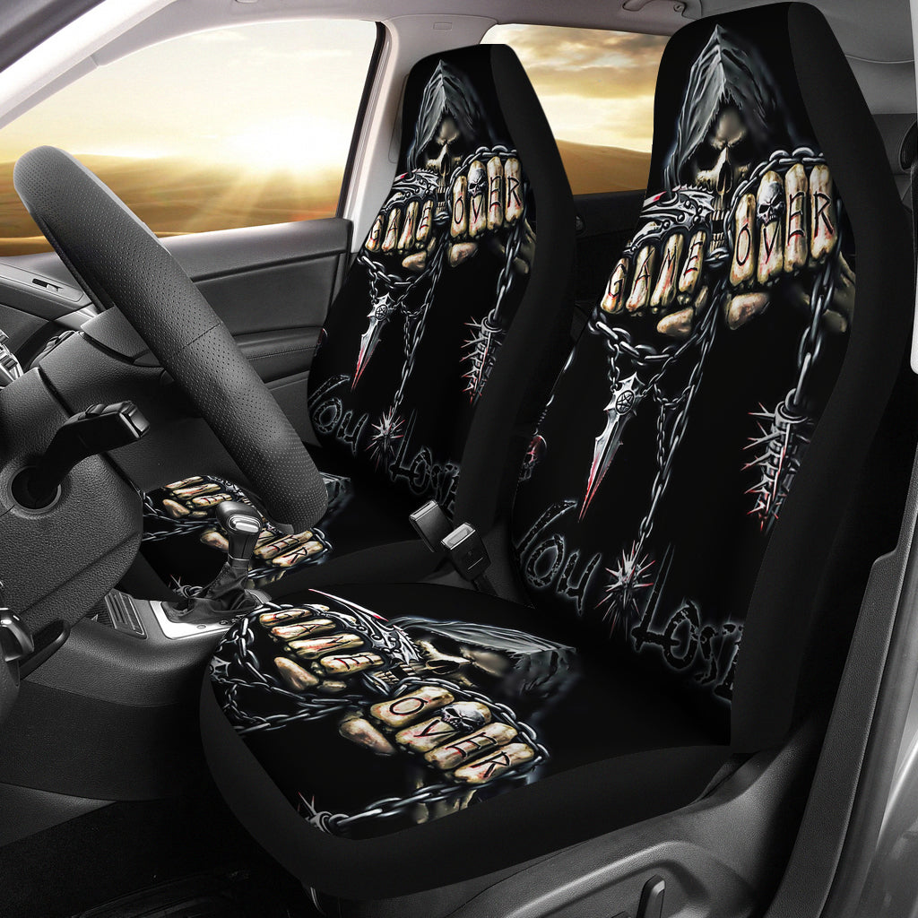 Set 2 pcs Gothic GAME OVER skull car seat covers