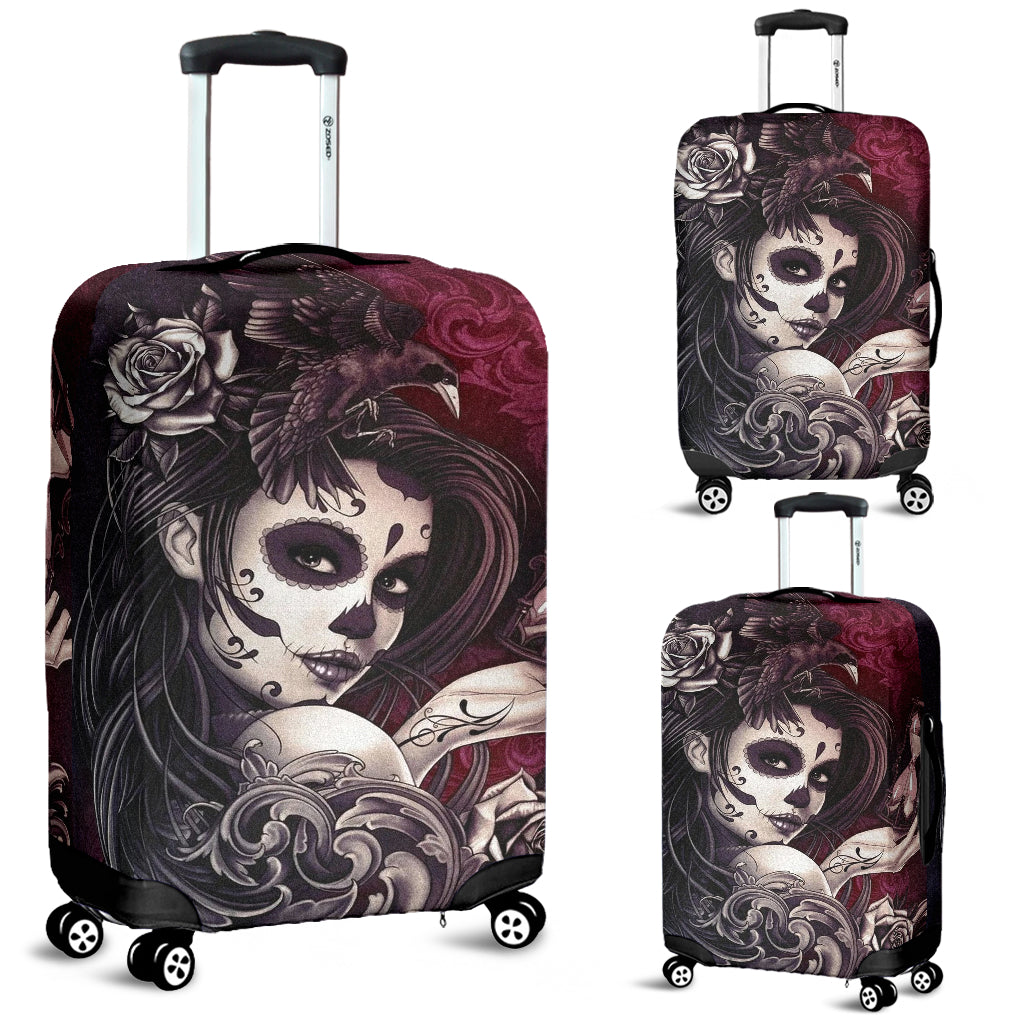 Sugar skull beautiful girl suitcase cover