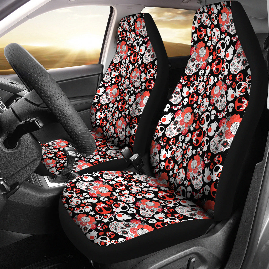 Set 2 pcs Gothic skull car seat covers