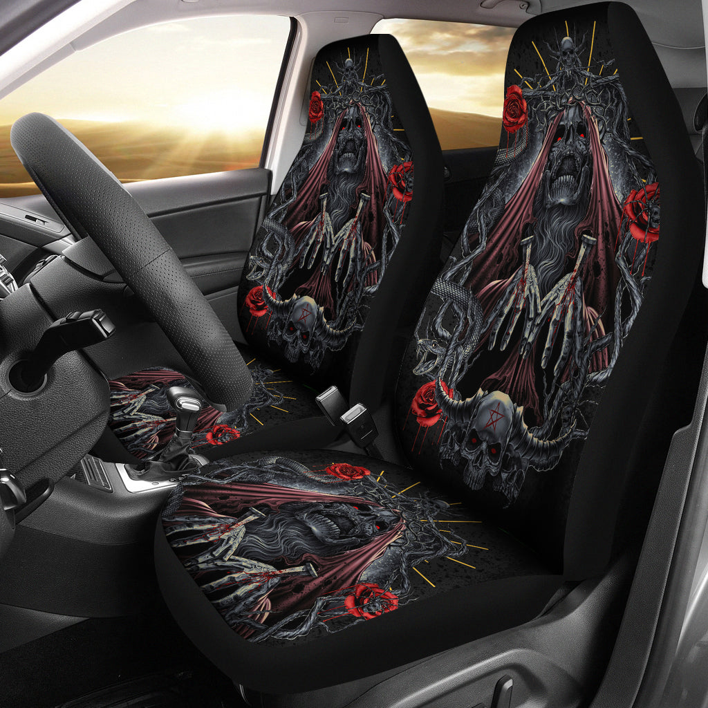 Set of 2 skull gothic car seat covers