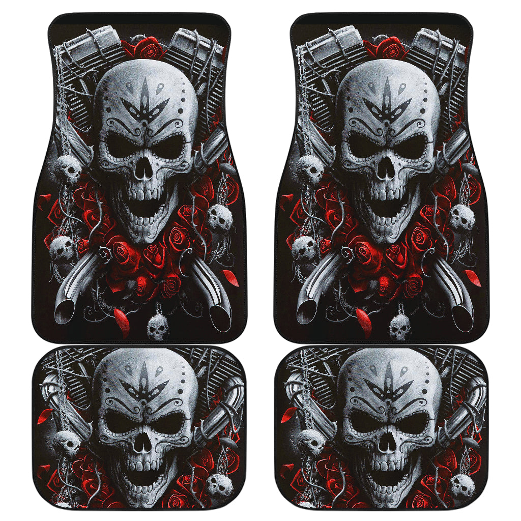 Set of 4 pcs flaming skull car mats