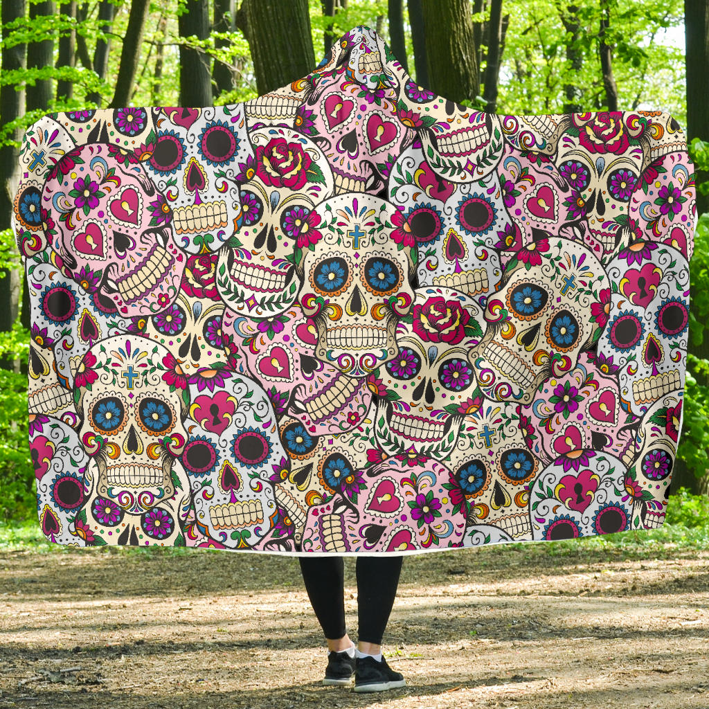 Beautiful sugar skull hoodie blanket, skull blanket