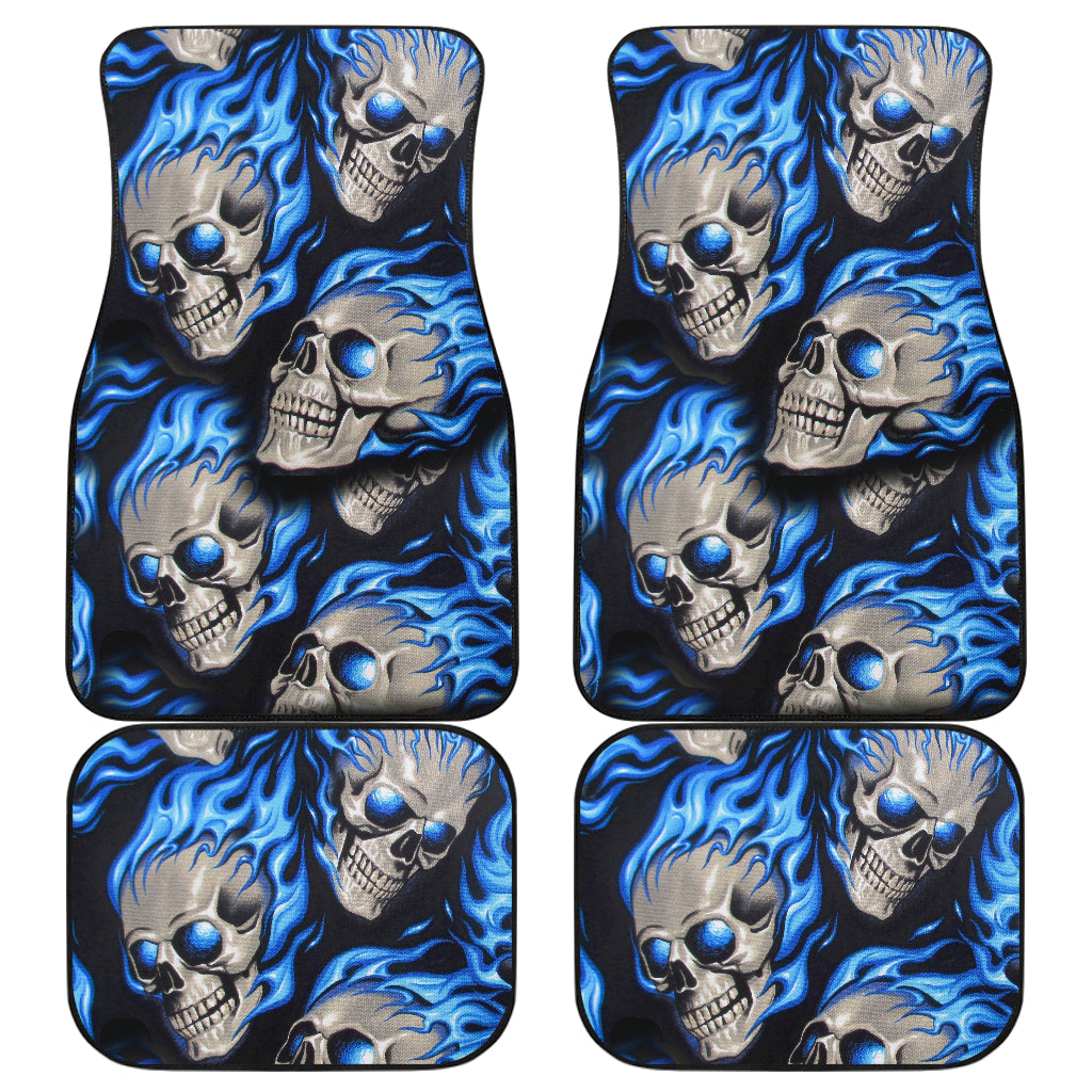 Set of 4 pcs blue flaming skull car mats