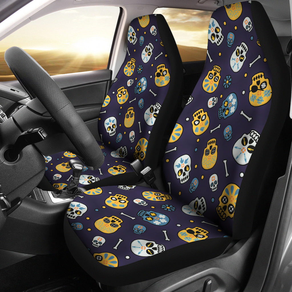 Set 2 pcs Floral sugar skull day of the dead skull car seat covers