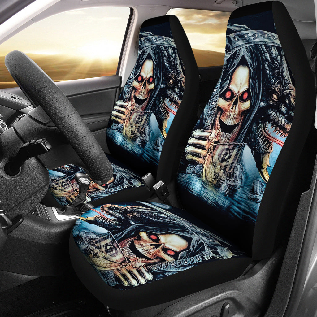 Set 2 pcs Gothic skull car seat covers
