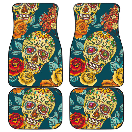 Set 4 pcs - day of the dead sugar skulls car mats