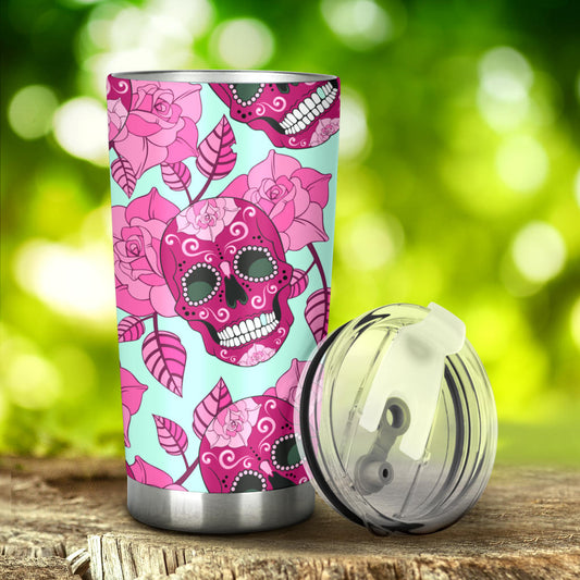 Floral sugar skull tumbler