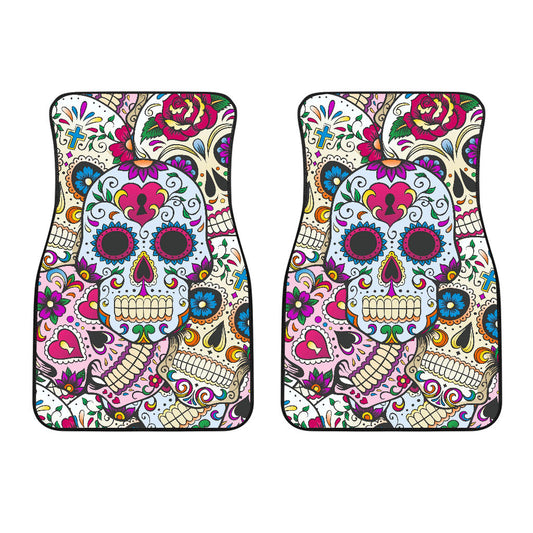 Set of 2 - Sugar skull beautiful car mats