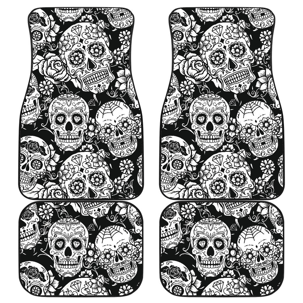 Set of 4 pcs sugar skull car mats