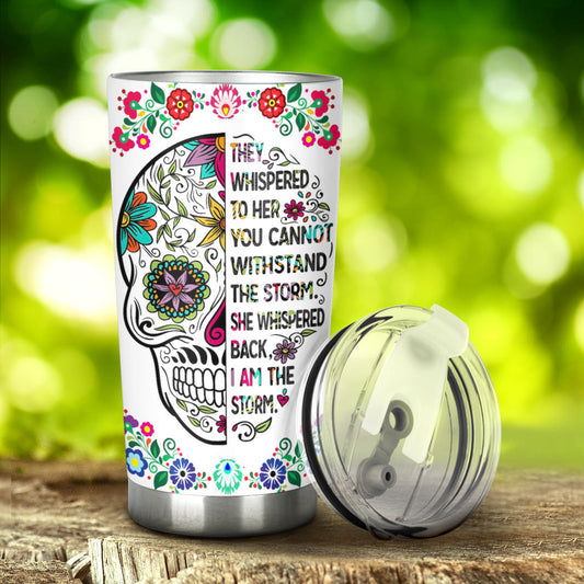 Dia de los muertos skull tumbler, sugar skull girl beer mug, candy skull coffee mug, mexican skull freezer Mug, day of the dead tumbler