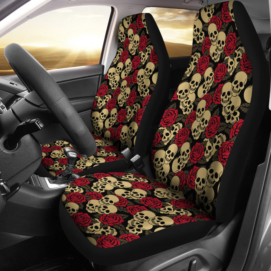 Set of 2 day of the dead sugar skull car seat covers