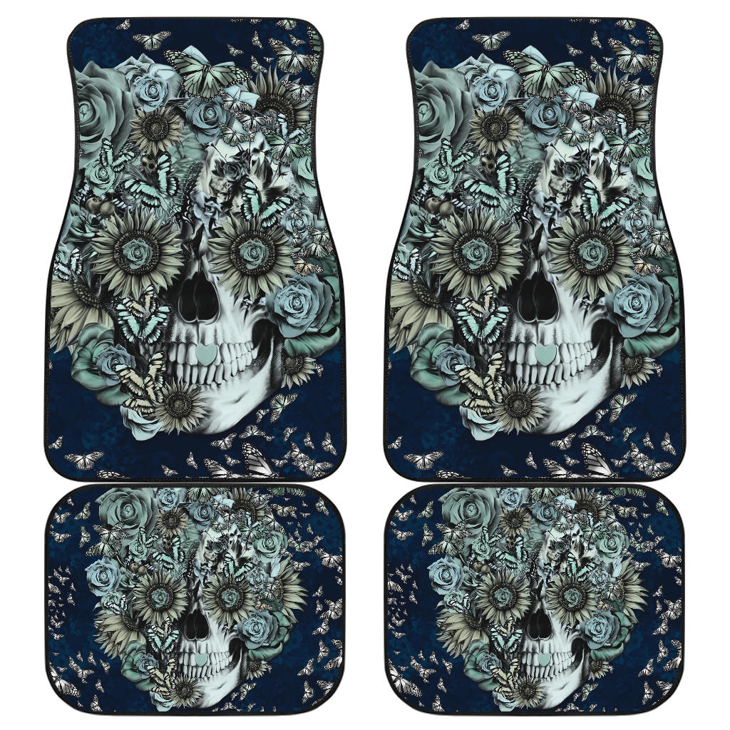 Set of 4 pcs floral sugar skull car mats