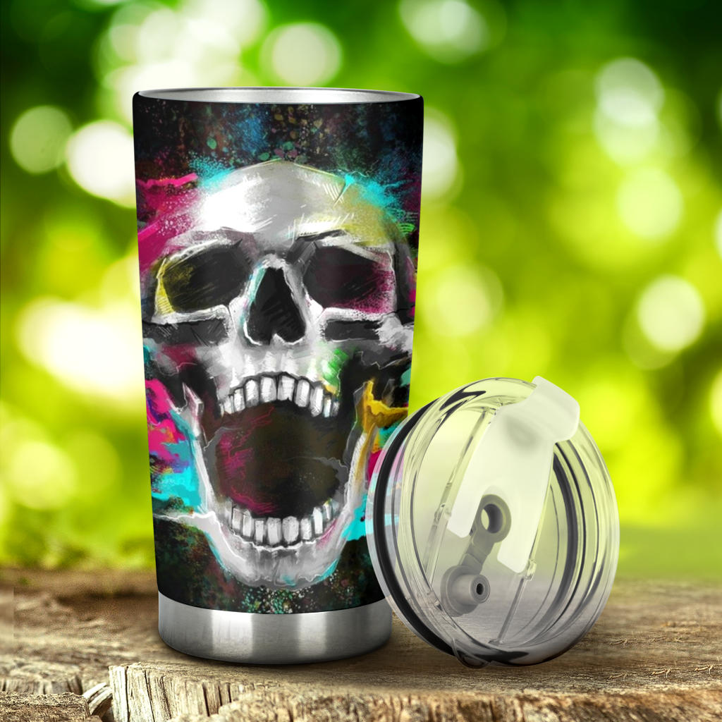 Horror tumblr, skeleton tumbler cup mug, motorcycle skull cup, motorcycle skull tumbler cup mug, floral skull tumbler, grim reaper mug,