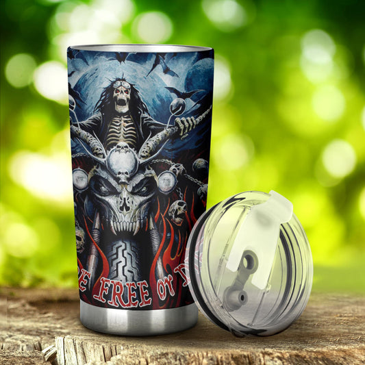 Skull grim reaper biker tumbler travel mug