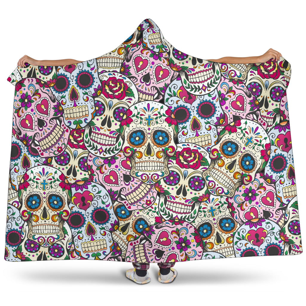 Sugar skull day of the dead hooded blanket
